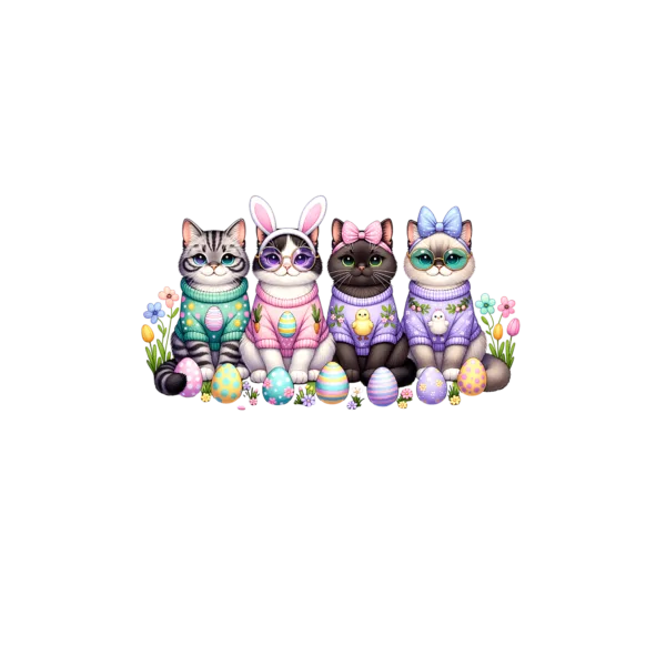 Easter Cats decal with cats in different colored outfits