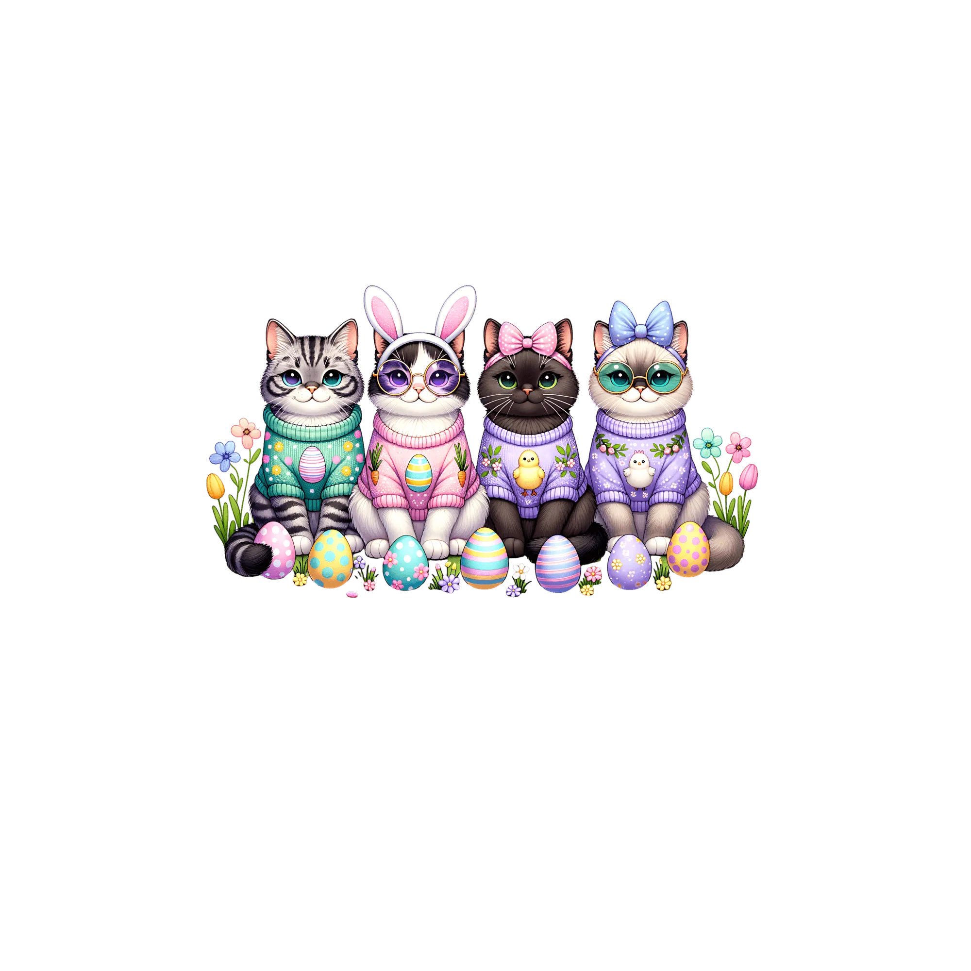 Easter Cats decal with cats in different colored outfits