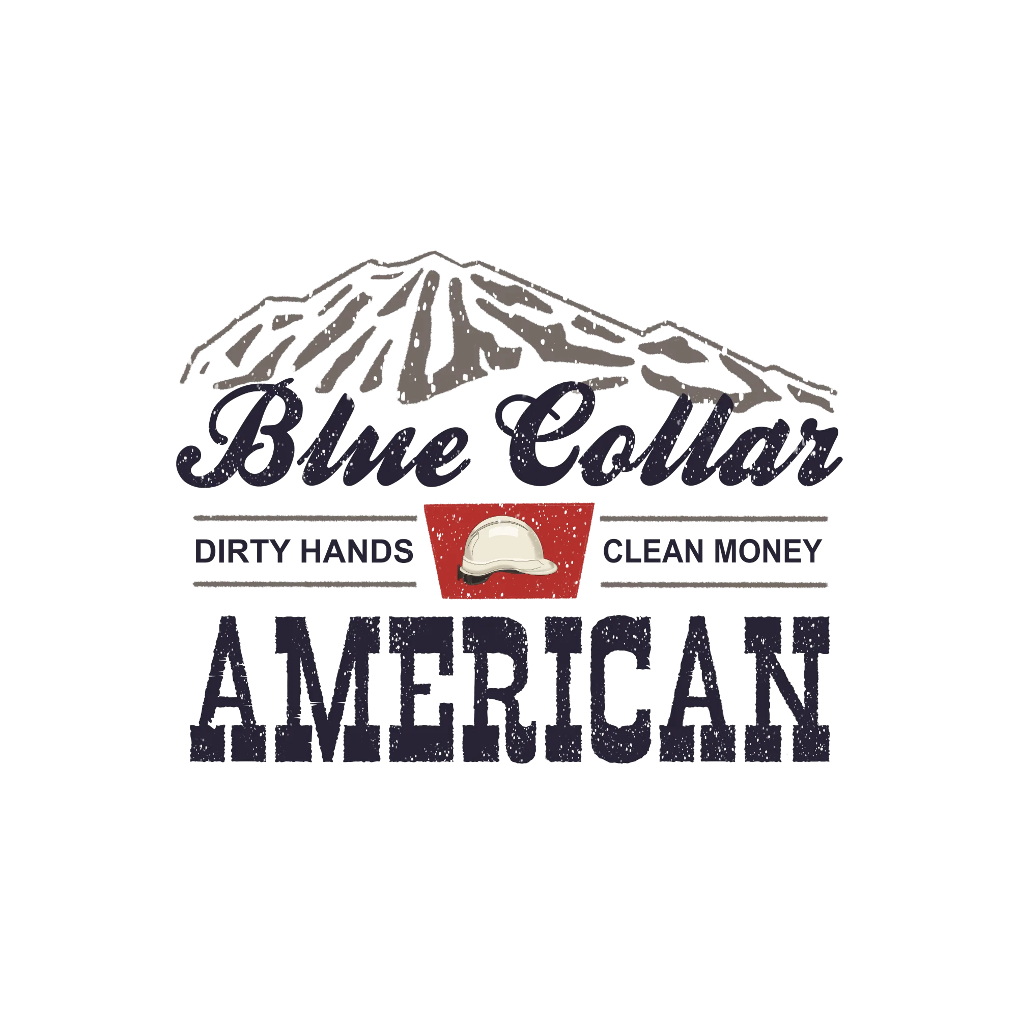 Blue Collar American decal with mountains and a hard hat