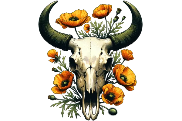 Cow Skull Yellow Flowers