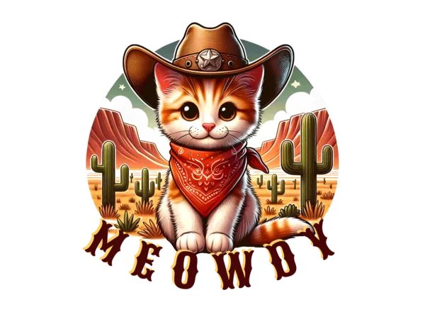 Meowdy Cat with Cowboy Hat