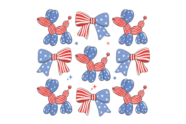 4th of July balloon Dog and Bow Collage