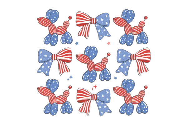 4th of July balloon Dog and Bow Collage