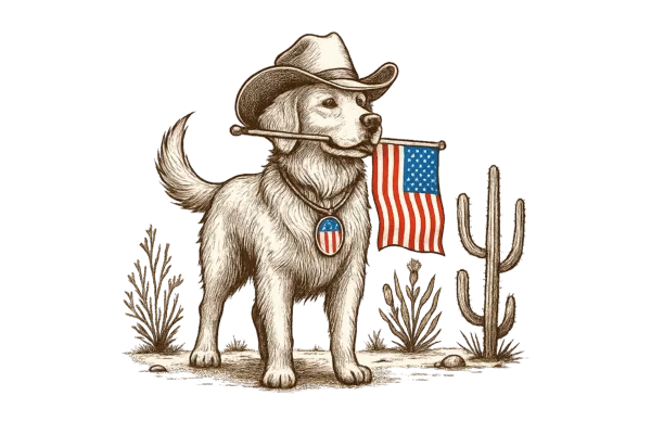 Cowboy Dog with American Flag