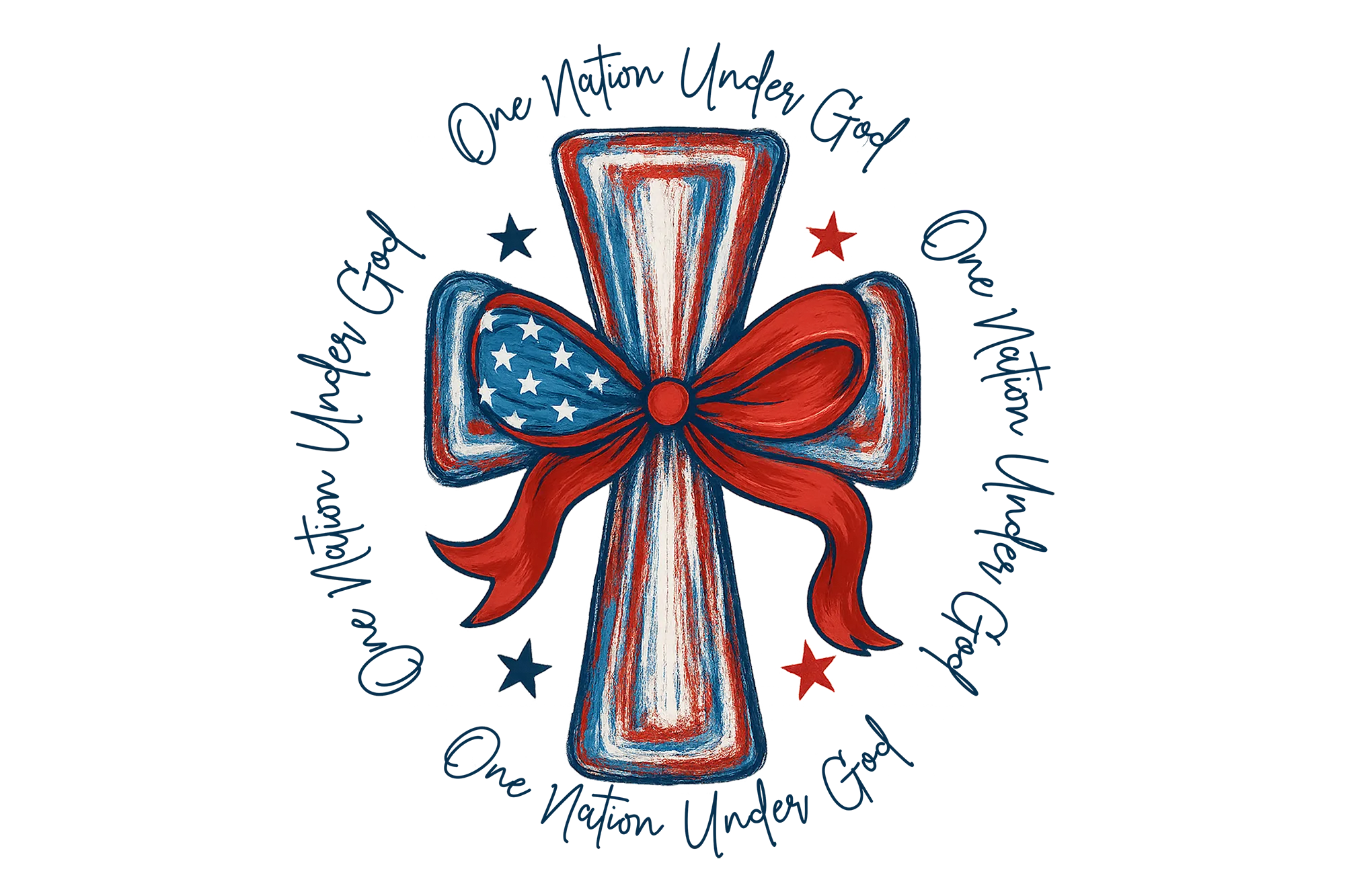 Patriotic Cross With Ribbon and Stars