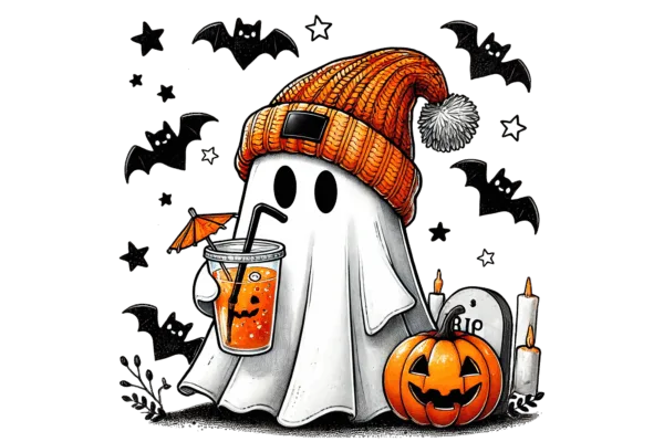 Ghost with Orange Hat and Drink