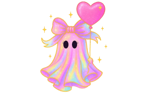 iridescent ghost with heart balloon