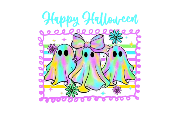 neon happy halloween ghost